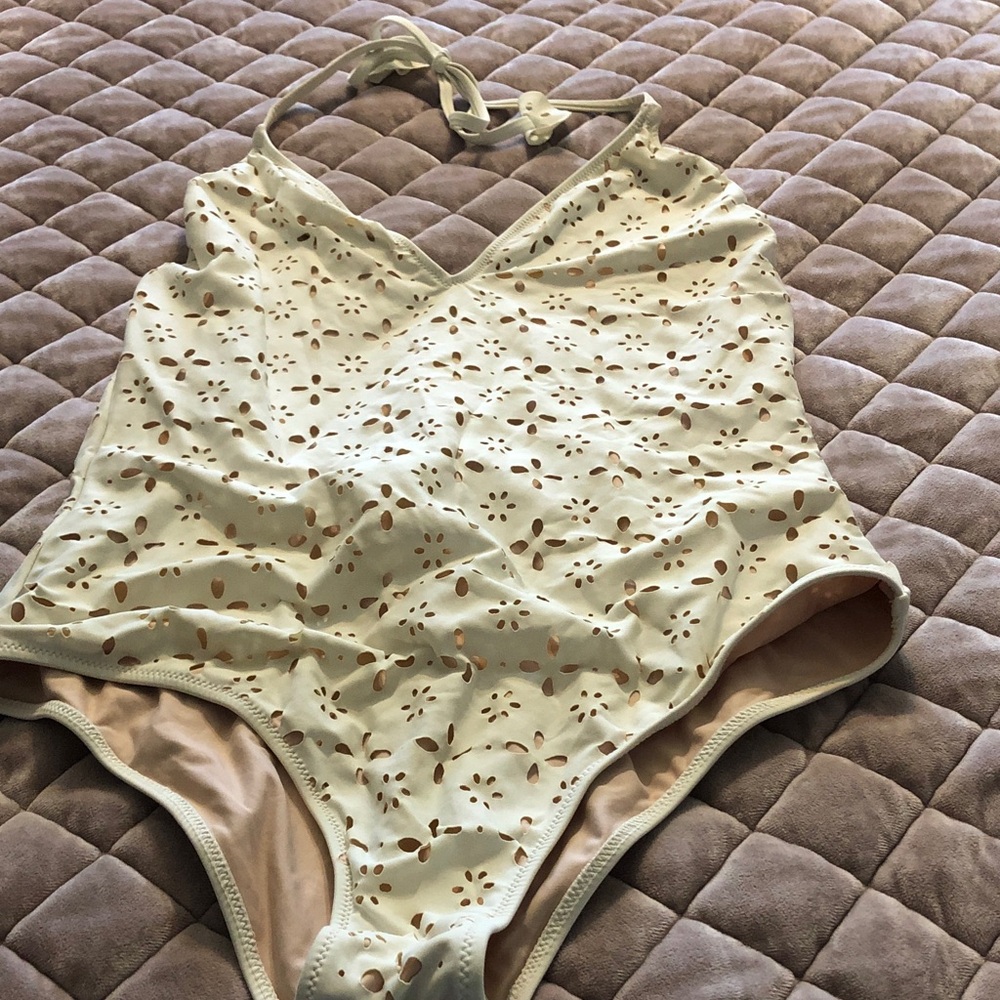 J. Crew Cream Eyelet Halter One-Piece